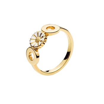 Lund Copenhagen Marguerit 925 sterling sølv Fingerring 24 kt forgyldt med hvid emalje, model 907008-M